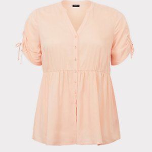 TORRID 5X peach pink challis tie sleeve babydoll
